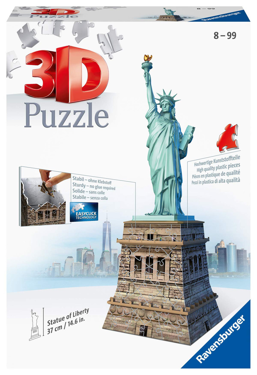 Ravensburger Statue of Liberty 108 Piece 3D Jigsaw Puzzle for Kids and  Adults - Easy Click Technology Means Pieces Fit Together Perfectly , Blue