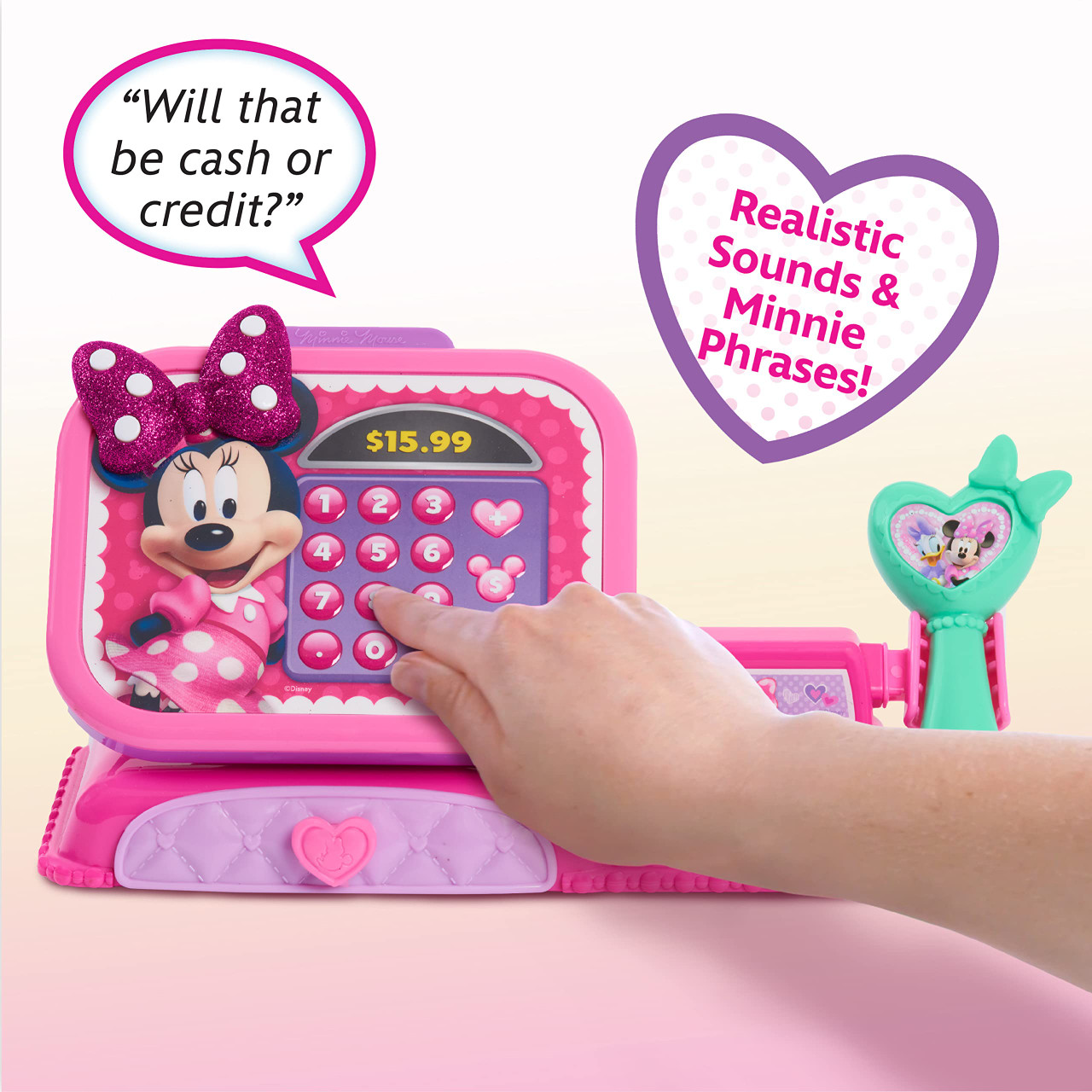 Disney Junior Minnie Mouse Bowfabulous Bag Set, 9 Piece Pretend Play Purse with Lights and Sounds Cell Phone, Sunglasses, and Accessories, by Just