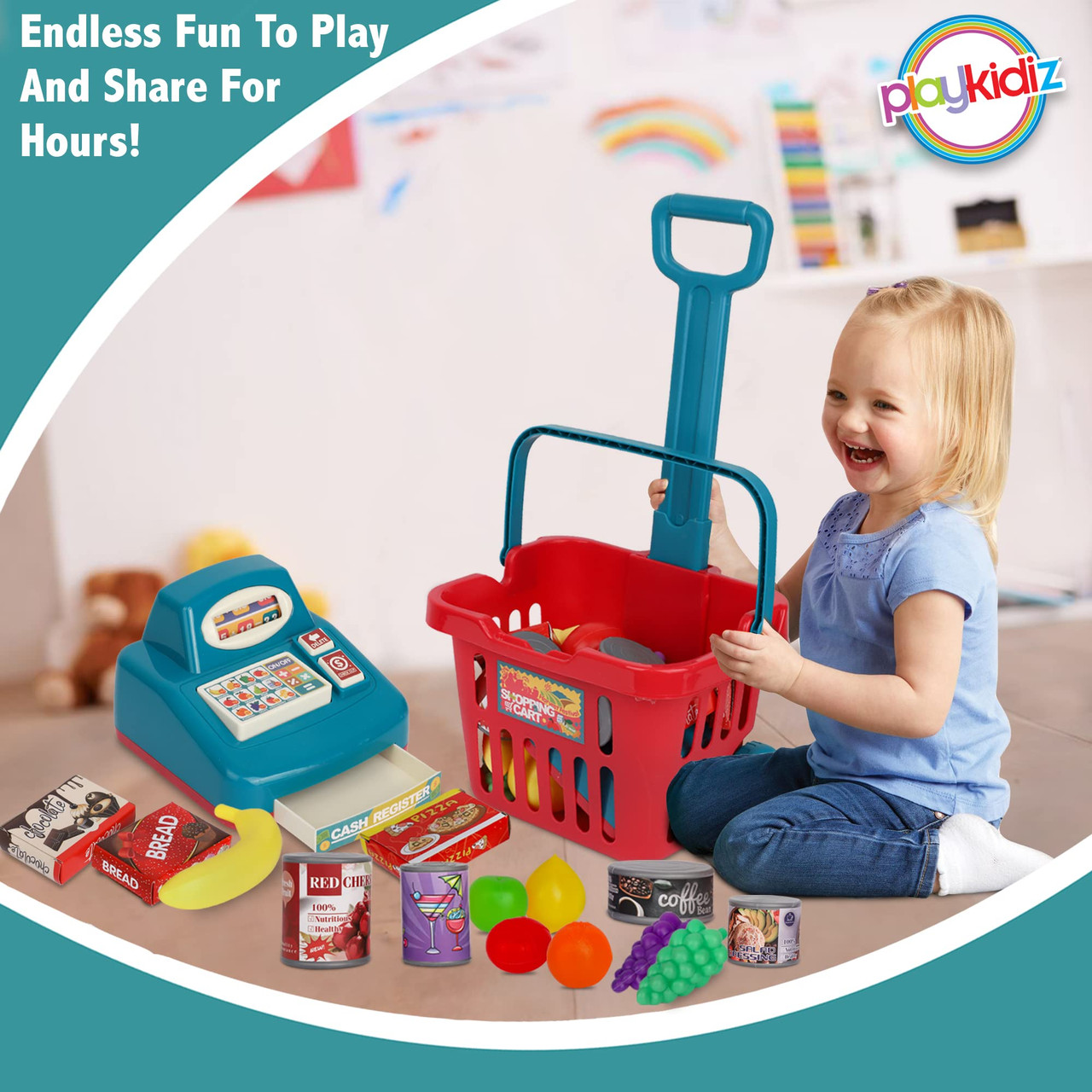 Playkidz Toddlers Toy Shopping Cart Play Set - 12 Piece Small Size