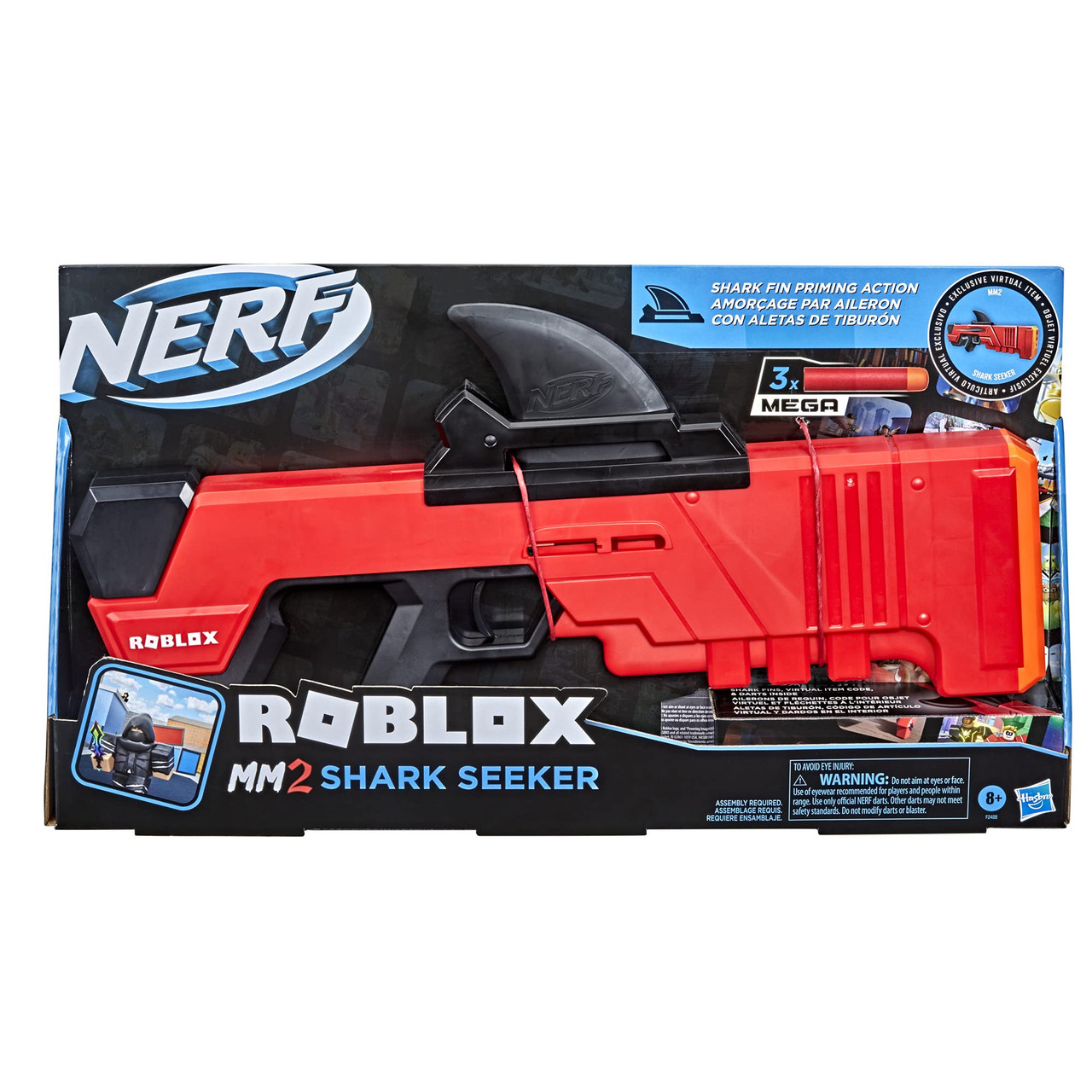 NERF Roblox MM2: Shark Seeker Dart Blaster, Shark-Fin Priming Virtual Item  195166124346
