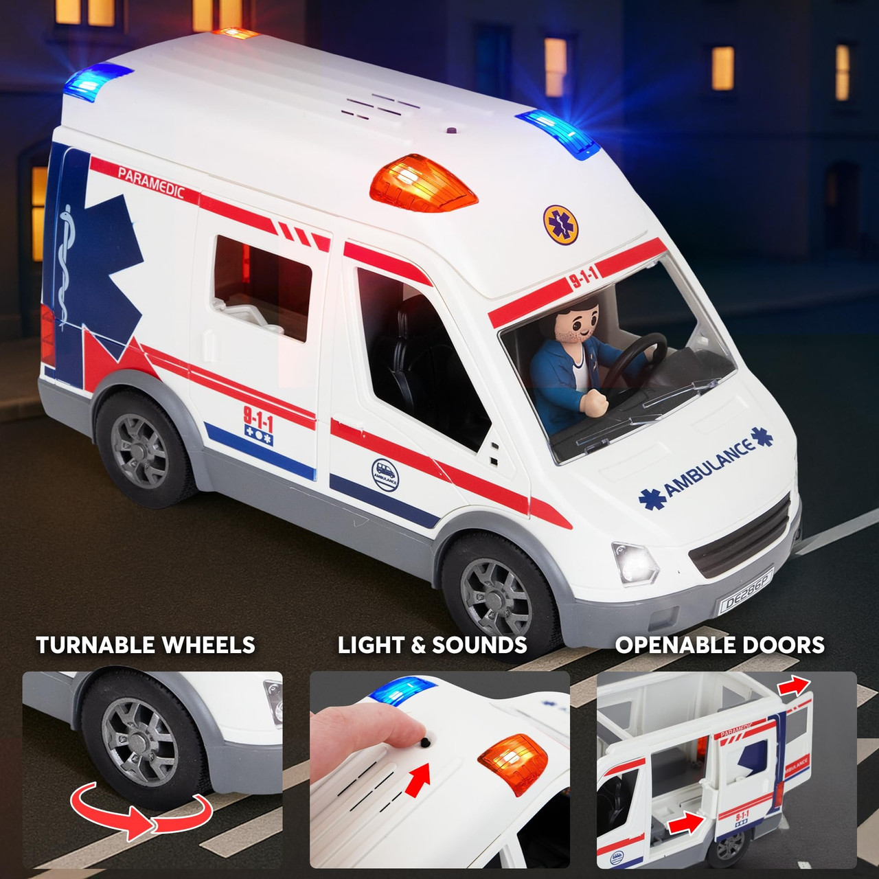 Playkidiz Push & Go Ambulance Toy Playset | Emergency Vehicle with