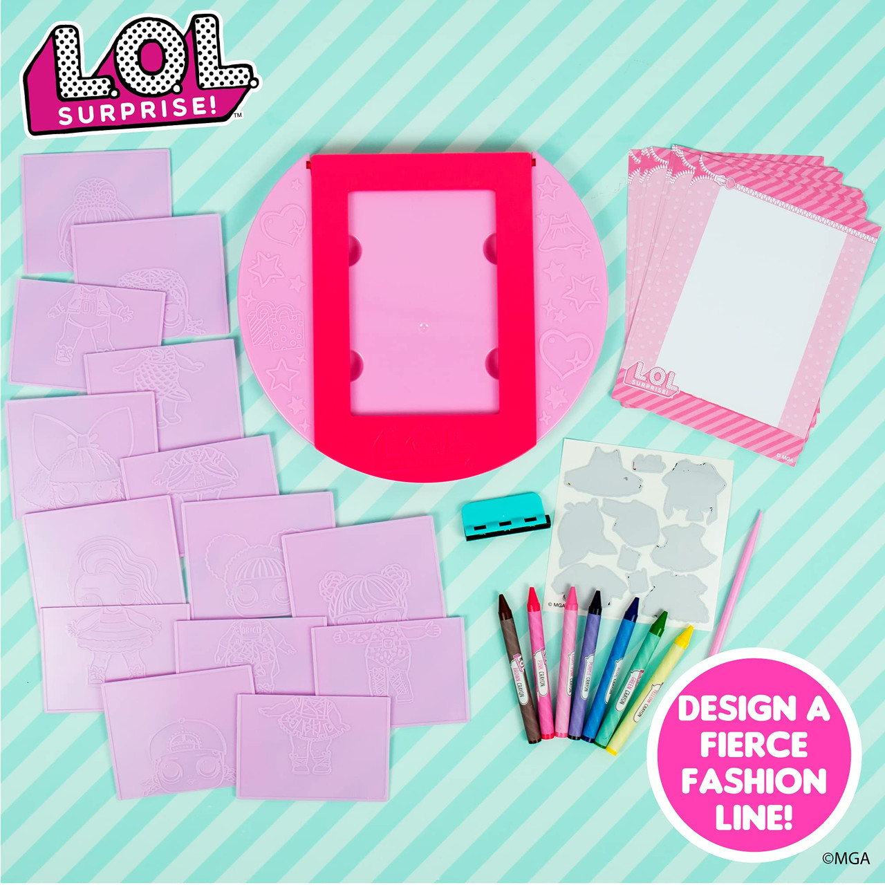 L.O.L. Surprise! Fashion Plates by Horizon Group USA,DIY Fashion Design  Activity Kit, Make Over 100 Designs, 14 Fashion Plates, 20 Sheets of Paper,  7 Crayons Included - Toys 4 U