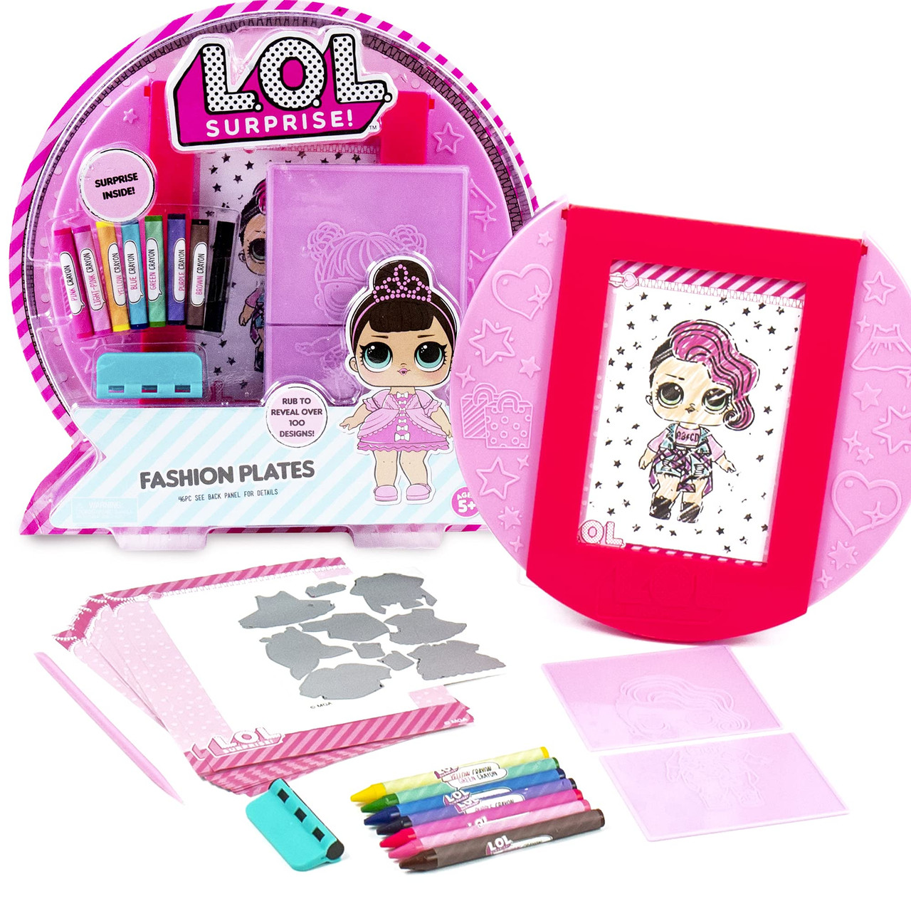 L.O.L. Surprise! Fashion Plates by Horizon Group USA,DIY Fashion Design  Activity Kit, Make Over 100 Designs, 14 Fashion Plates, 20 Sheets of Paper,  7 Crayons Included - Toys 4 U
