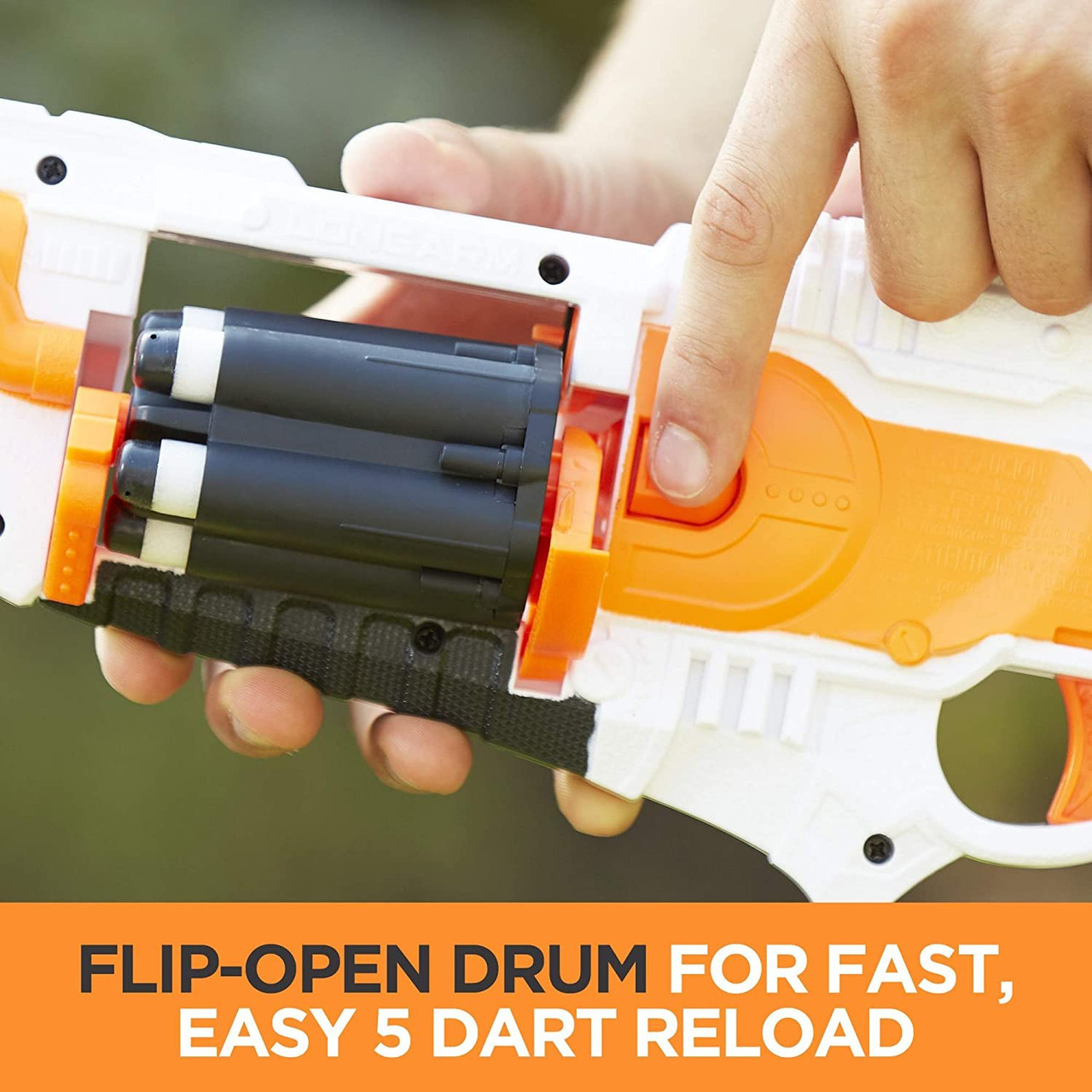 NERF Longarm Doomlands Toy Blaster with Flip-Open Drum and 5