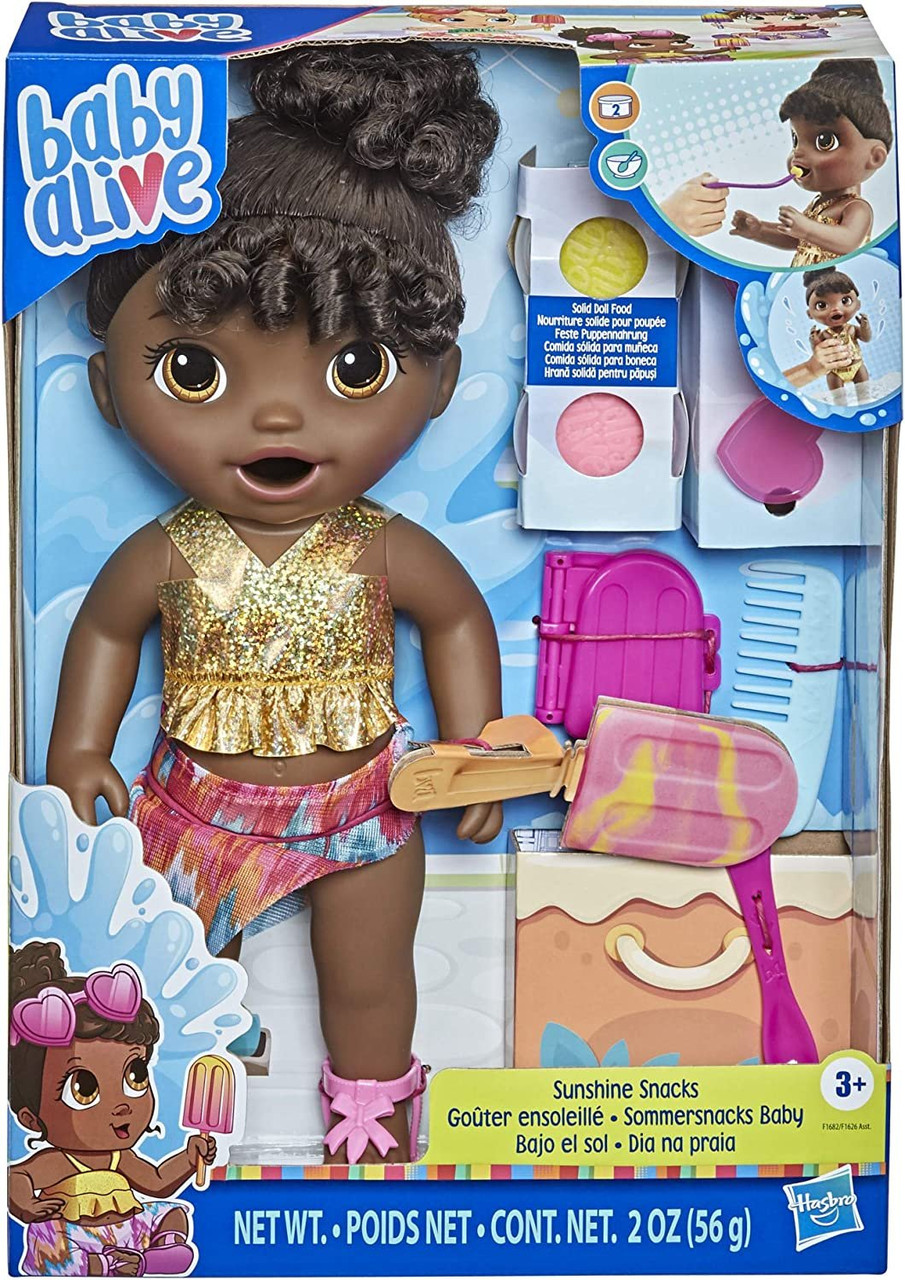  Baby Alive Sunshine Snacks Doll, Eats and Poops, Summer-Themed  Waterplay Baby Doll, Ice Pop Mold, Toy for Kids Ages 3 and Up, Brown Hair :  Toys & Games