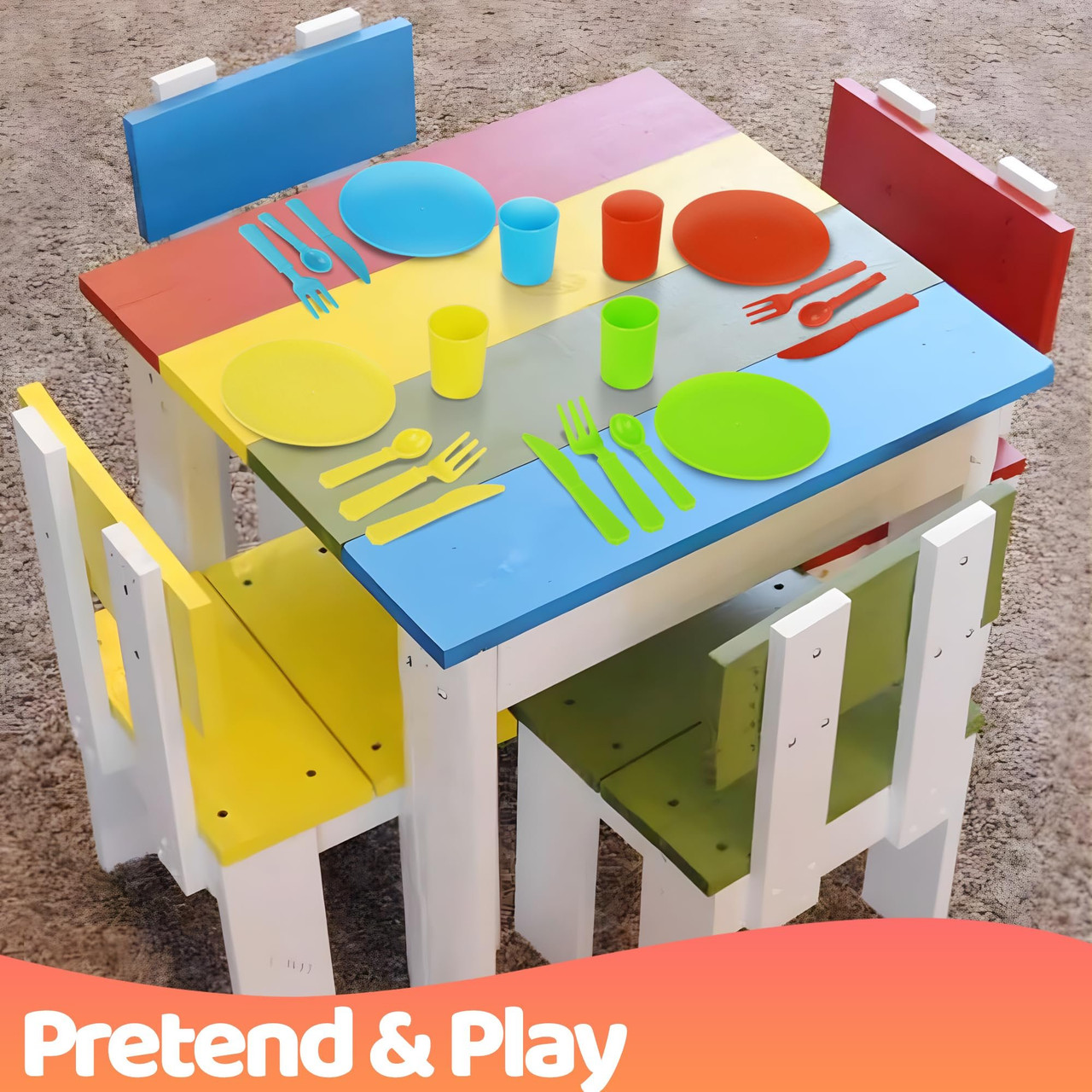Playkidiz Kids Play Dishes with Drainer - 27PC Tableware & Pretend
