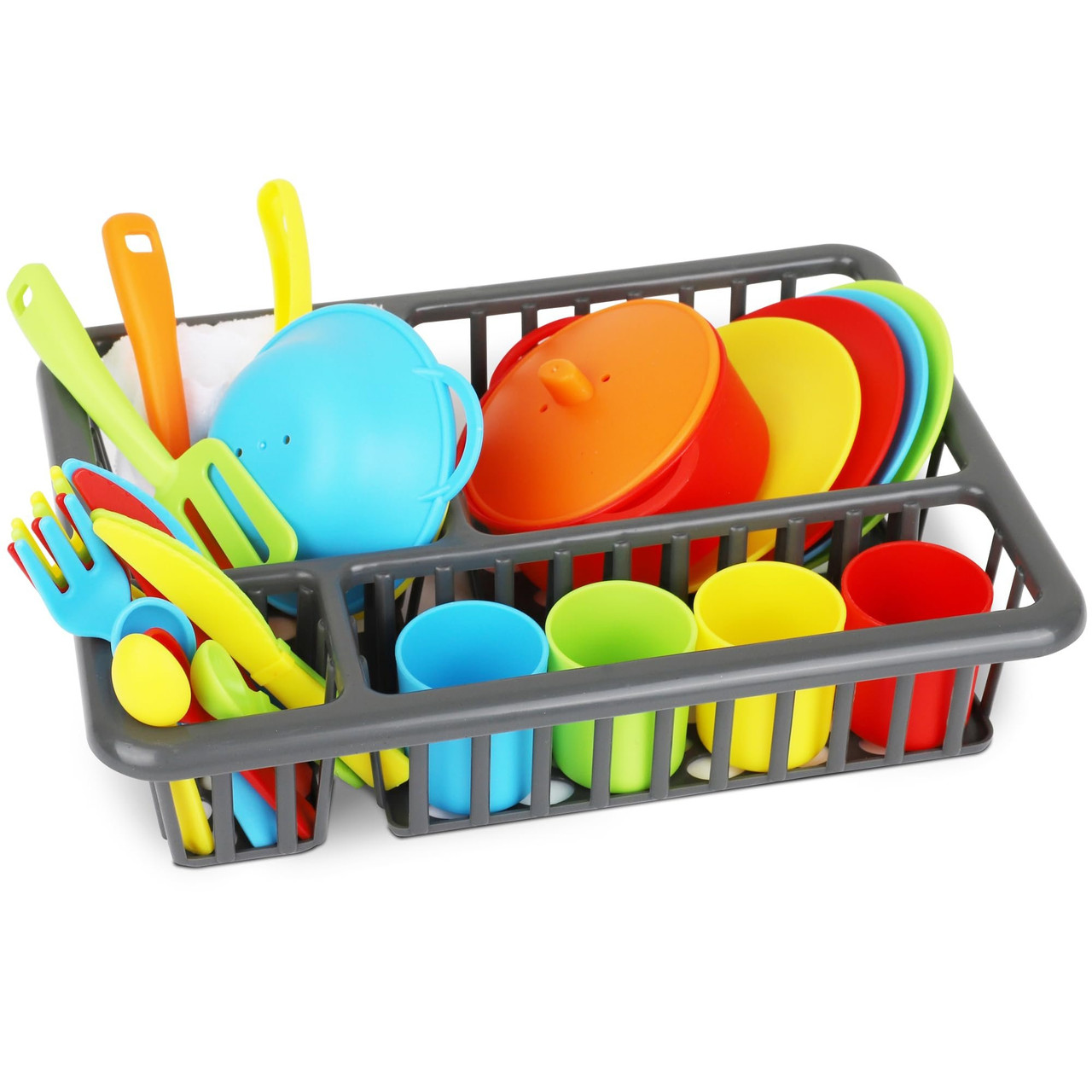 Playkidiz Kids Play Dishes with Drainer - 27PC Tableware
