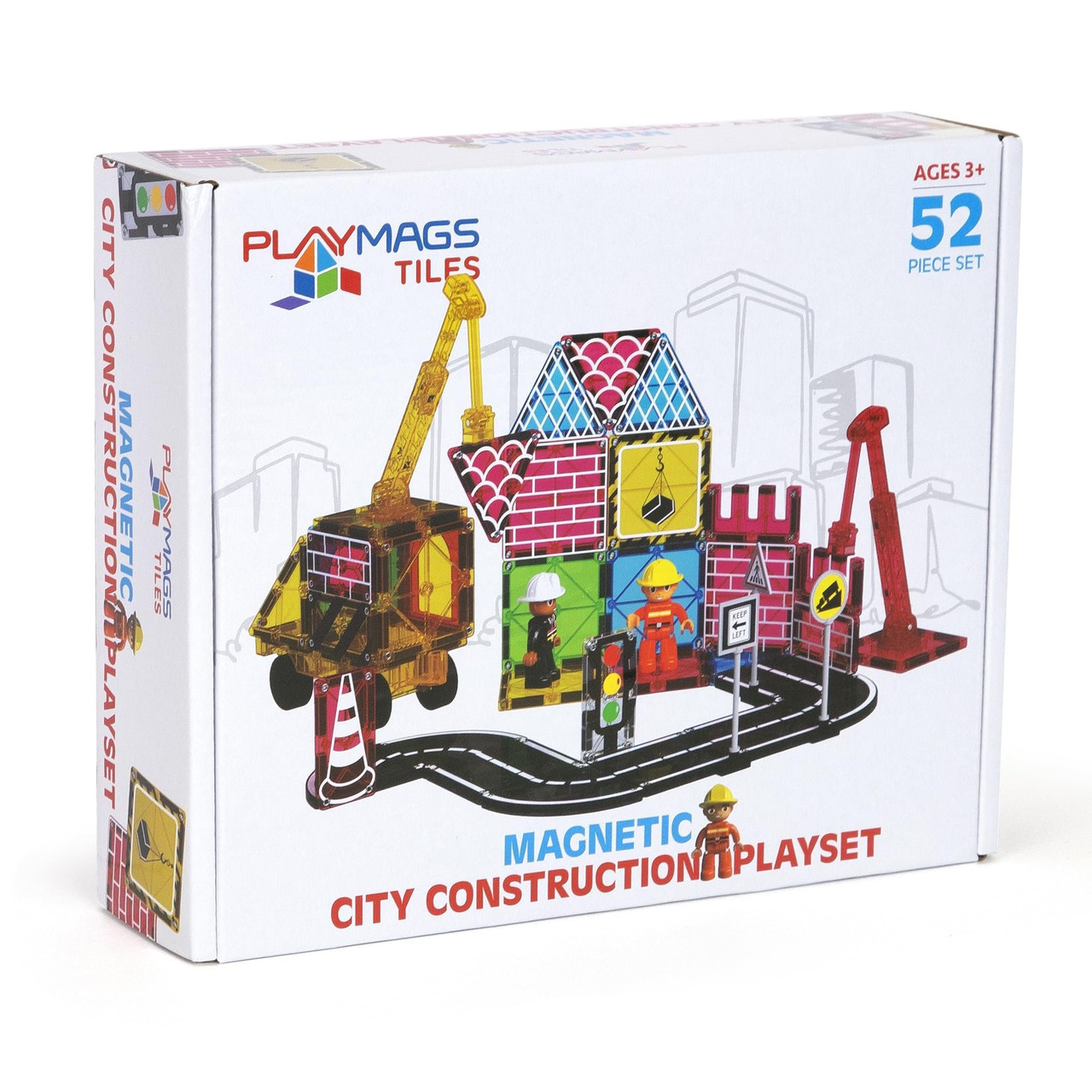 知育玩具 Maririn Playmags 52-Piece City Construction Magnetic Tiles Set, Building
