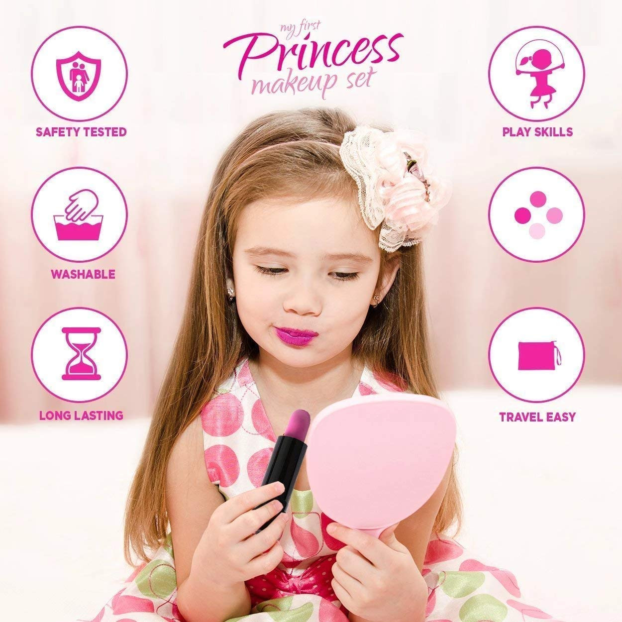 My First Princess Make Up Kit - 12 Pc Kids Makeup Set - Washable Pretend Ma Kids Makeup Kit For Girl - 13 Piece Washable Kids Makeup Set \u2013 My