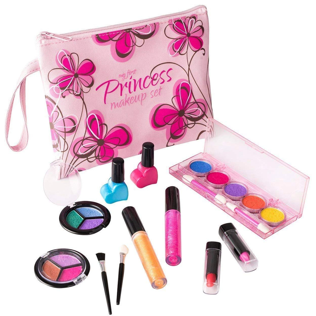 Playkidz My First Princess Washable Real Makeup Set with Designer Floral Cosmetic Bag