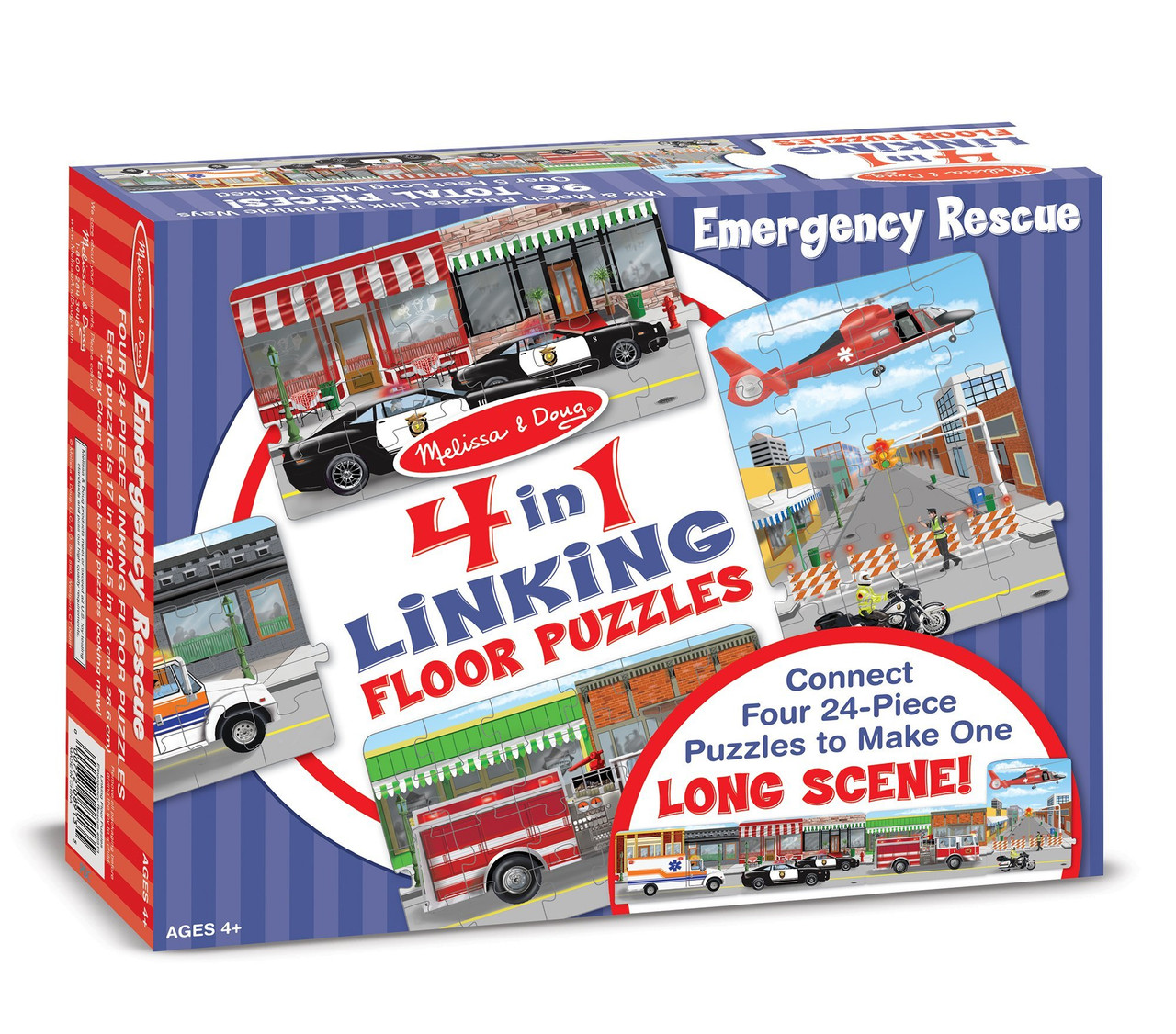 Melissa & Doug Rescue Vehicles 4-in-1 Jumbo Linking Jigsaw Floor