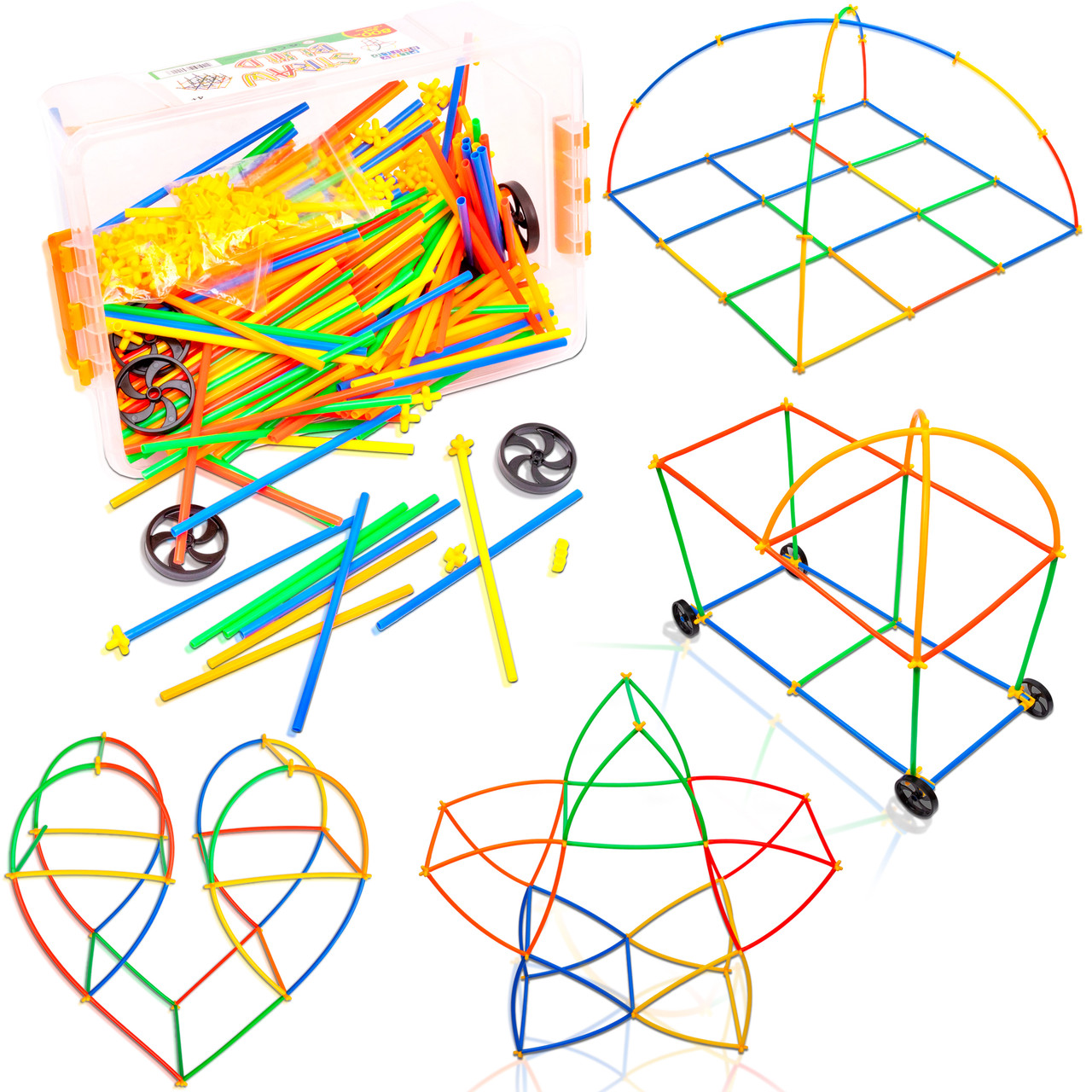 PlayBuild Straw Constructor STEM Building Toys, 800 Pcs + 16