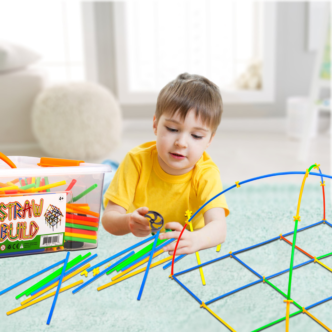 PlayBuild Straw Constructor STEM Building Toys, 800 Pcs + 16 Wheels,  Colorful Interlocking Plastic Engineering Building and Construction Set.  Fun, Educational, Safe for Kids- Develops Motor Skills - Toys 4 U