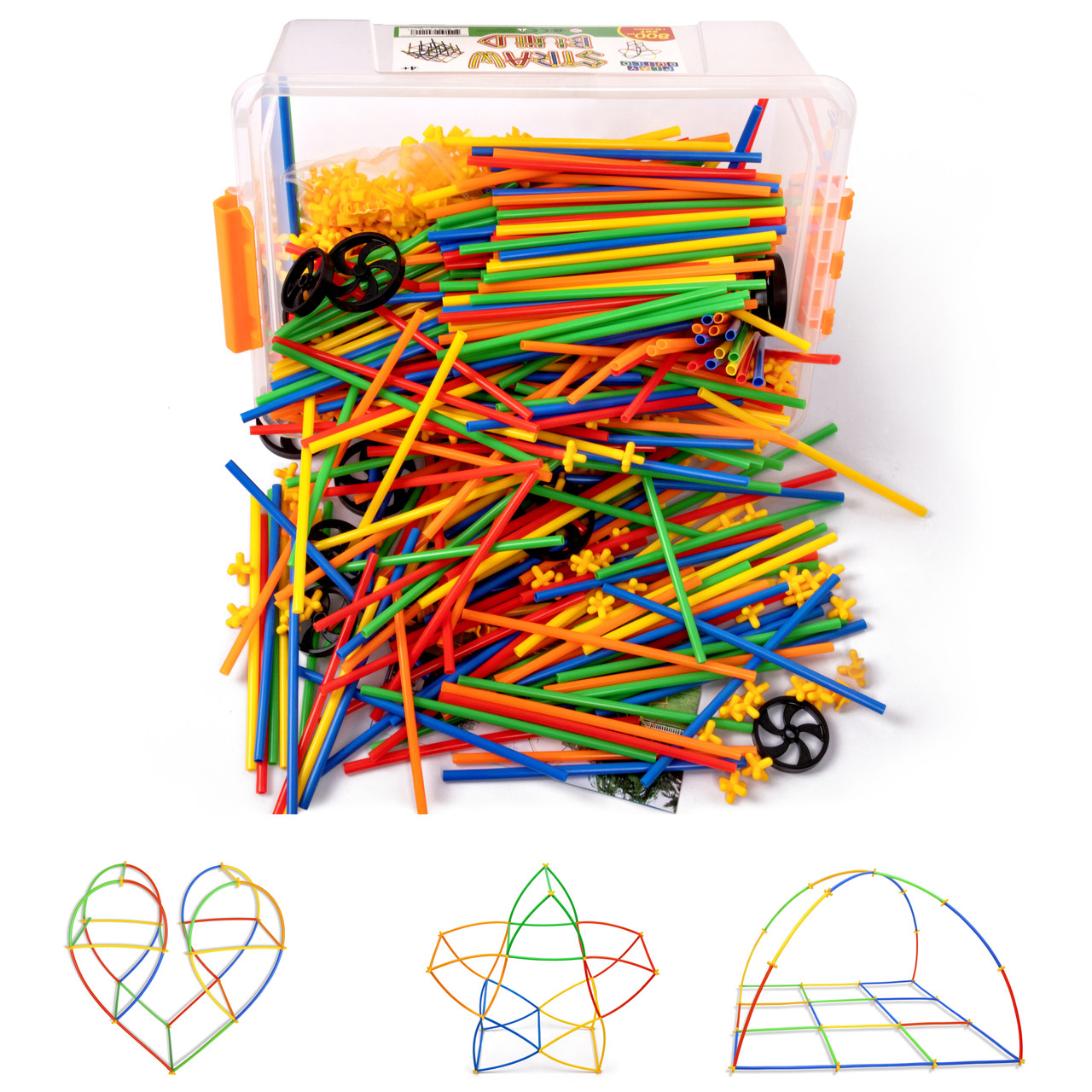 PlayBuild Straw Constructor STEM Building Toys, 800 Pcs + 16