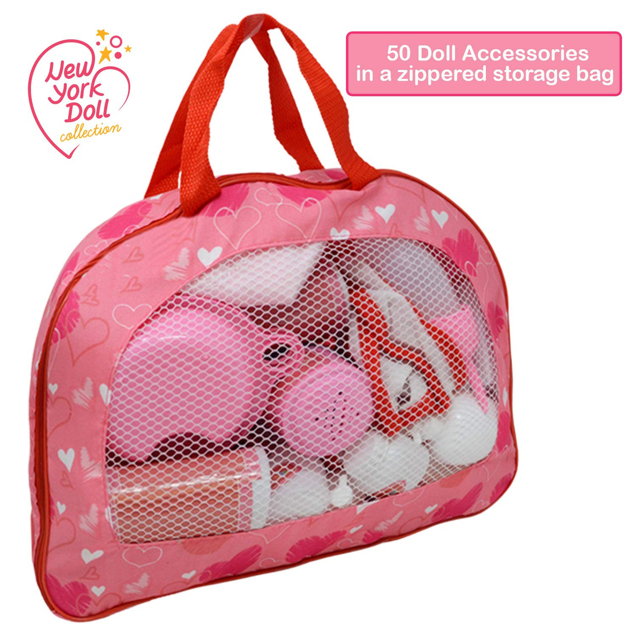 50Piece Baby Doll Feeding & Caring Accessory Set in Zippered Carrying Case - Accessories for Dolls Toys 4 U