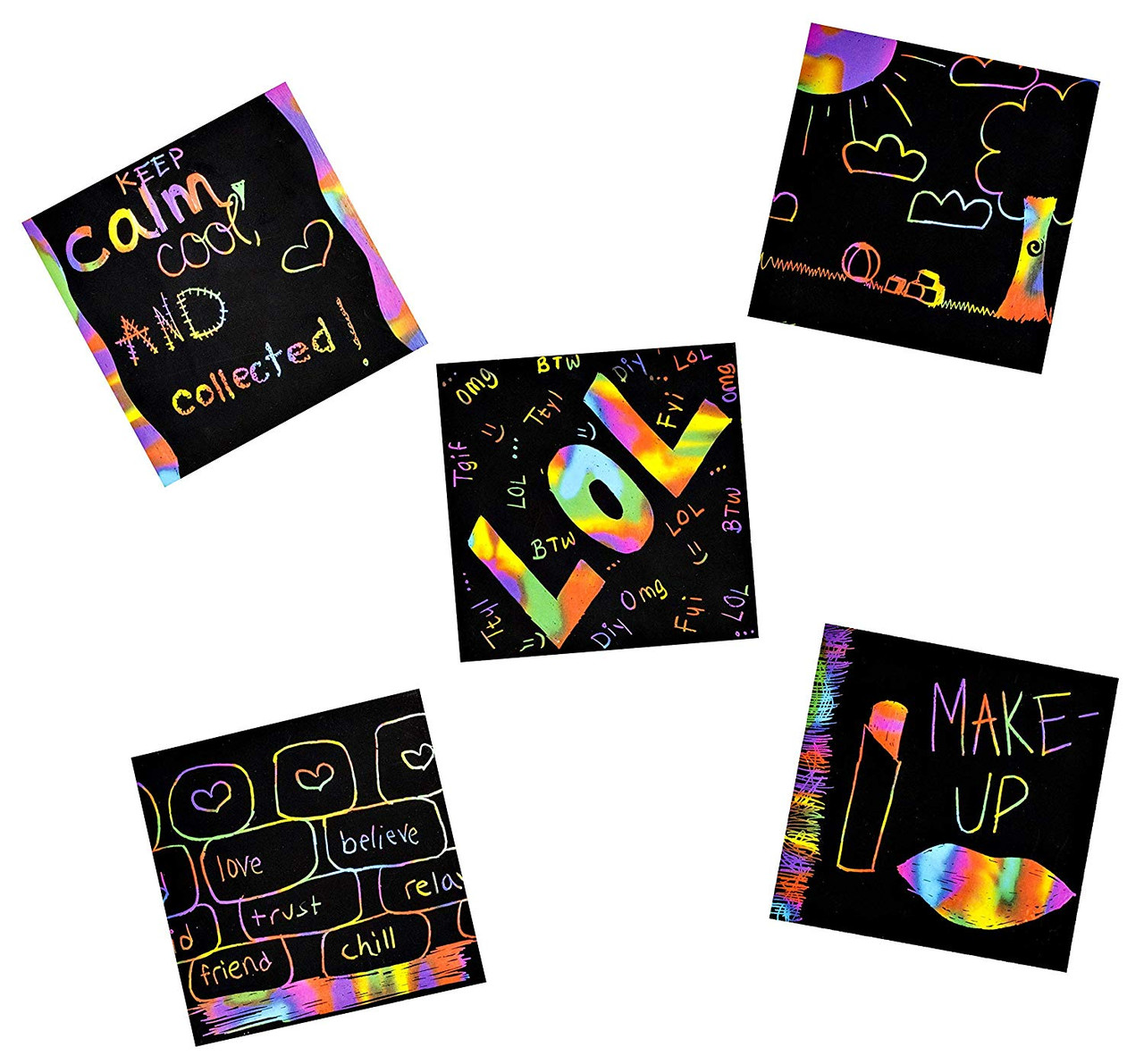 Rainbow Scratch Off Mini Notes + 2 Stylus Pens: 150 Sheets of Black Note Paper