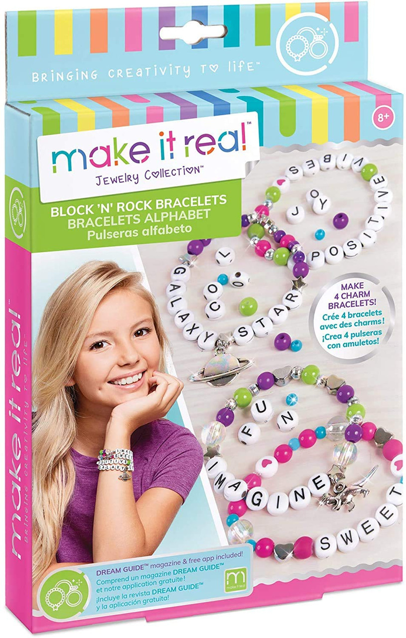 Make It Real - Block n' Rock Bracelets. DIY Alphabet Beads and Charms Bracelet  Making Kit for