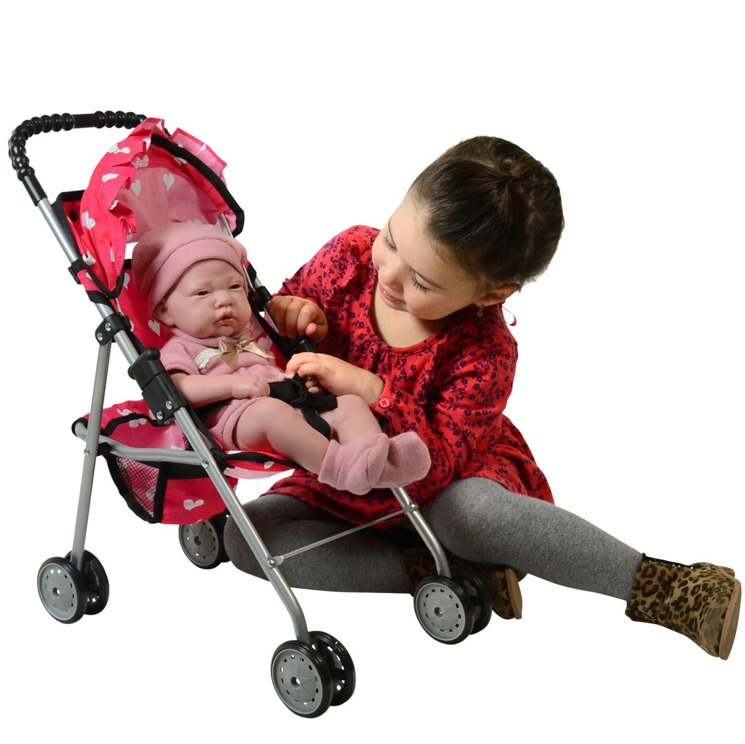 The New York Doll Collection My First Doll Stroller with Basket & Heart