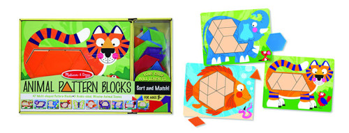 Melissa & Doug Animal Pattern Blocks Set With 5 Double-Sided Wooden Boards and 47 Multi-Shaped Blocks