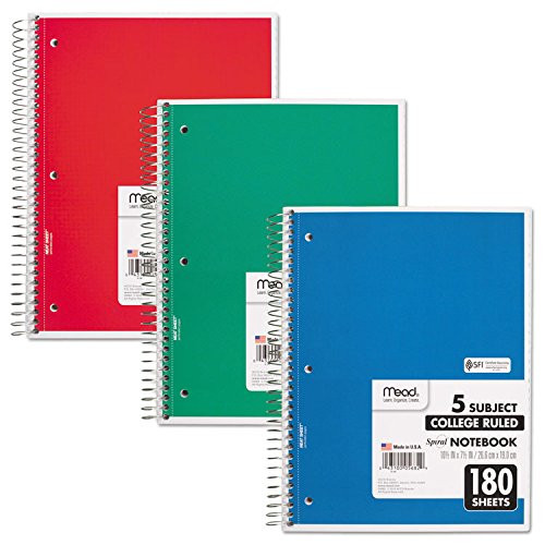 Spiral Bound Notebook, College Rule, 8 x 10-1/2, White [Set of 2] Sheet Count: 180