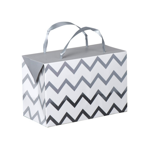 Silver Chevron Gift Bag Box 7"x 3.5"x 4.75" (6 Pack)