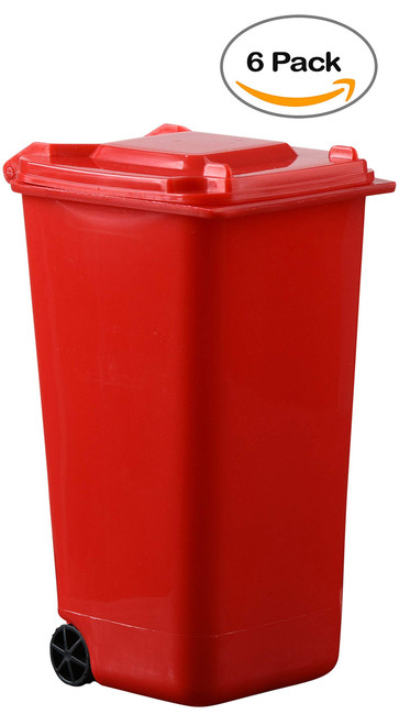 Red Toy Garbage Cans for Fun Playing- Cute Garbage Can 6 Pieces /Set - Used for Holding Pencils, Novelty and Party Favors 4.75x 3x 6.25-by Hammont