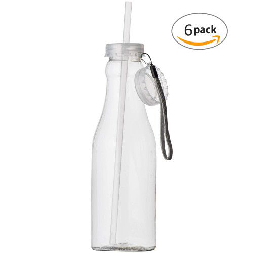 Clear Plastic Bottle for Water, Juice and Shake with Straw  Non Toxic, BPA Free Perfect for Students, Gym, Hiking, Traveling 22 oz (6 Pack)