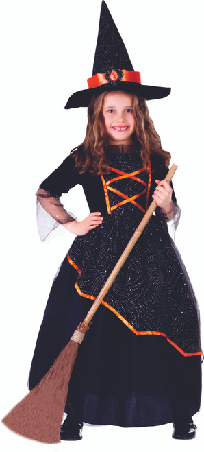 Little Girl Black and Orange Witch Costume by Dress Up America