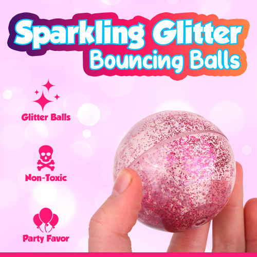 Fun Fluff 12 Pack Sparkling Glitter Bouncing Balls. Squishy, Large, Bouncy Rubber Balls for Kids. kids prizes, Party Favor, Outdoor Toys for Pool, Vending Machine, Birthdays and for the Beach. Age 3+.
