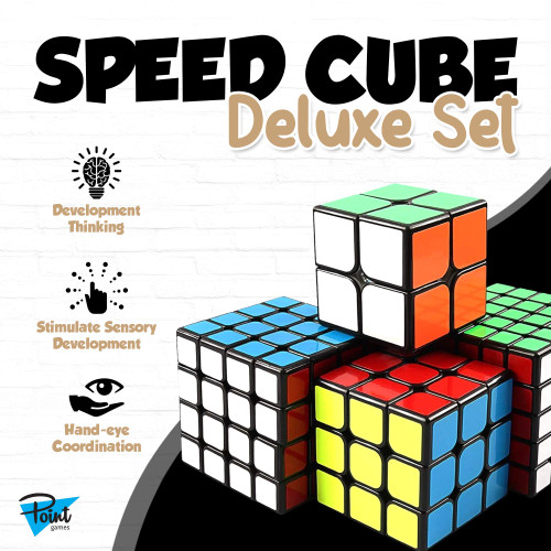 PointGames Speed Cube Set 4 Pack, Beginner to Master, Smooth Turning, 3D Puzzle Cube Game, Development Stimulating Toys, Brain Teaser Puzzles, Bundle Set