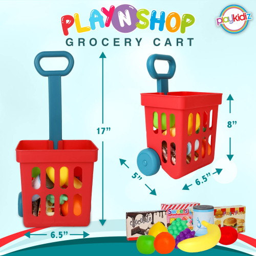 Playkidz Toy Shopping Cart Play Set, Plastic Food Toys, Interactive Play Set, Learning Resources & Pretend Play Fun, Ages 3+ (Basic Shopping Cart)