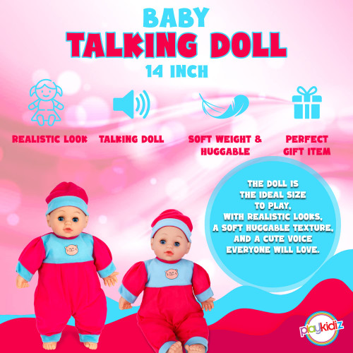 Playkidiz Talking Baby Doll, 14" Talking Baby Doll for Toddlers and Kids, Develops Important Skills and Helps Kids Bond and Form Relationships. (14 inch)