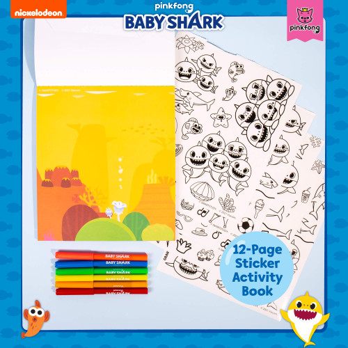 Baby Shark Color & Sticker Pad, Coloring Book and Stickers, Includes Over 50 Stickers and a 12-Page Activity Book, Color Your Own Stickers with Markers, Toys (205224)