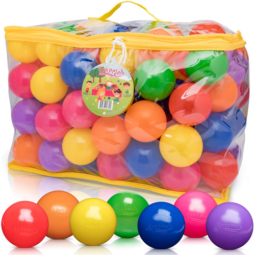 FoxPrint Soft Plastic Kids Play Balls – Non Toxic, 100 Phthalate & Bpa Free - Crush Proof & No Sharp Edges; Ideal for Baby or Toddler Ball Pit, Kiddie Pool, Indoor Playpen & Parties, 100 Balls
