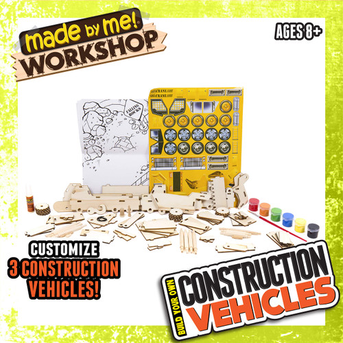 Made By Me Build Your Own Construction Vehicles by Horizon Group USA, Build & Customize 3 Wooden Vehicles