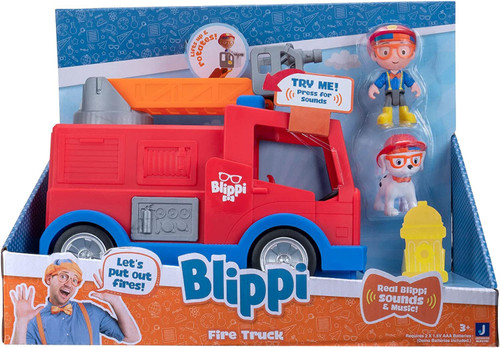 Blippi Fire Truck - Fun Vehicles with Freewheeling Features Including 3 Firefighter and Fire Dog, Sounds and Phrases