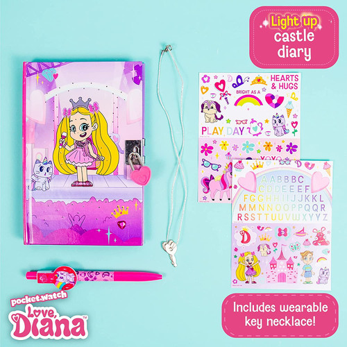 Love, Diana Light-Up Castle Diary by Horizon Group USA, Light Up Diary with Lock & Wearable Key Necklace, Includes, Multi