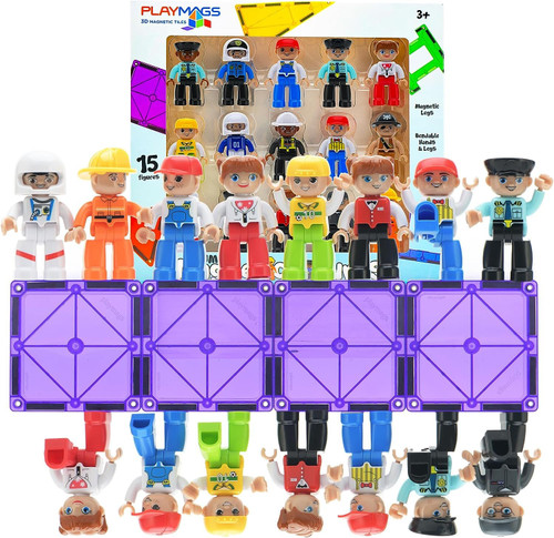 Playmags Large Magnetic Figures Community Set of 15 Pieces – 3” Play People Perfect for Magnetic Toys Building Blocks - STEM Learning Toys for Kids – Magnet Tiles Expansion Accessories Pack