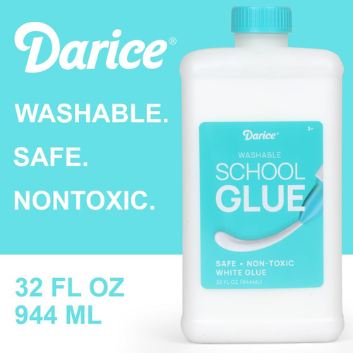 Darice School Glue – 3-Pack 32 oz Craft Glue – Washable and Safe Liquid Glue – No Run Formula Dries Clear – Multipurpose Glue for Slime, Paper Mache, Arts and Crafts, School Projects