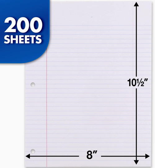 Mead Loose Leaf Paper, Notebook Paper, College Ruled Filler Paper, Standard, 8 x 10.5, 200 Sheets (15326), White