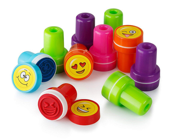 Moore Art 26 Piece Self Inking Emoji Plastic Stampers with Multi Color Bright Smiley Emoji Ink Stamps, DIY Craft for Children, Party Gifts.