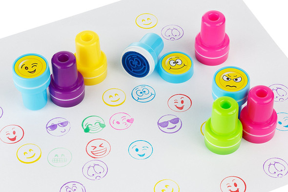 Moore Art 26 Piece Self Inking Emoji Plastic Stampers with Multi Color Bright Smiley Emoji Ink Stamps, DIY Craft for Children, Party Gifts.