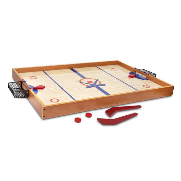 Point Games Tabletop Slap Shot Hockey Game, Super Durable Large Wooden Hockey Board with 2 Hockey Sticks and Pucks, Great Family Game for Ages 4+