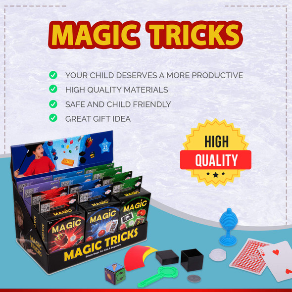 Playkidz 12 Packs of Magic Trick for Kids - Party Favors Magic Set with Over 15 Tricks Each, Made Simple, Magician Pretend Play, Birthday, Indoor/Outdoor Fun Games