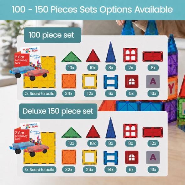 Playmags 100-Piece Magnetic Tiles Building Blocks Set, 3D Magnet Tiles for Kids Boys Girls, Educational STEM Toys for Toddlers…