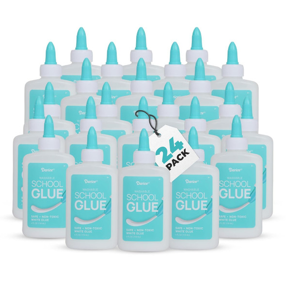 Darice Washable School Glue 4oz - 24-Pack White Glue for Kids - Extra-Strong Liquid Glue – Glue for Slime, Arts and Crafts - Glue Bottle with Adjustable Twist Closure