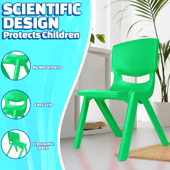 Playkidiz Kids Plastic Chair Set of 2- Preschool Chairs for Toddlers Kids 23" H - Stackable Kids Chairs with Perfect Design for School Playroom Daycare Home - Green