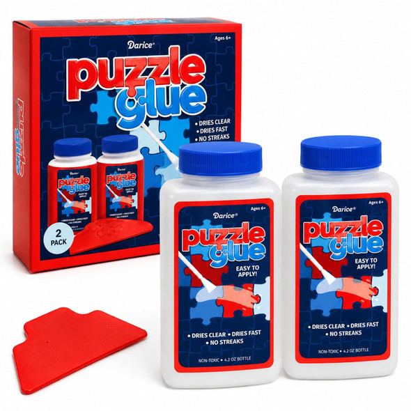 Darice Puzzle Glue 2 Pack - Dries Clear & Fast, No Streaks, Non-Toxic 4.2oz