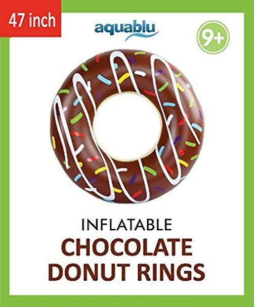 aquablu Inflatable Inner Tube Cool Summer Swim Ring & Lounge Float for Pool Beach Lake & More 47 Diameter Chocolate Sprinkle Donut Design Perfect for Kids Teens & Adults Ages 9+