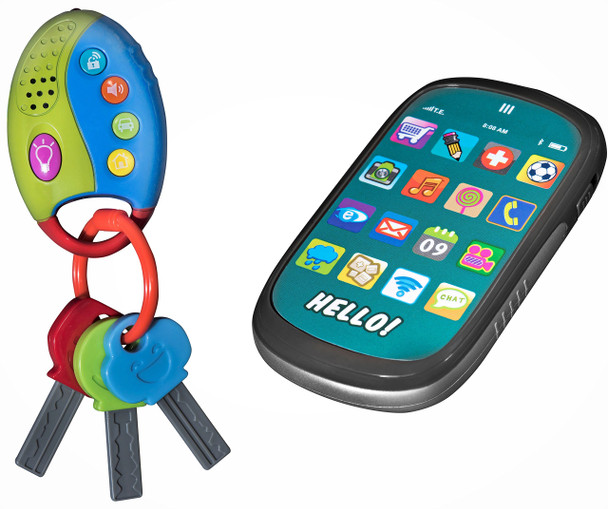 Playkidz: My First Cell Phone & Car Keys Pretend Play Set, Touch Phone, Car Keys with Remote Alarm, And Sounds, - Great Educational Toy for Fun & Learning